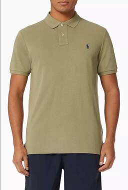 Polo Ralph Lauren Custom Slim Fit Cotton Mesh Polo Shirt in Khaki Green